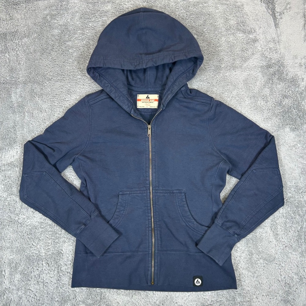 American Giant Womens Navy Blue Full Zip Cotton Hoodie Sweatshirt Large